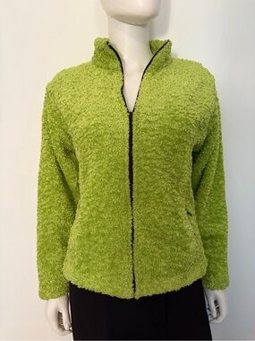 #742 Black Diamond Lime Green Teddy Zip Jacket with pockets. Exc. Cond.
